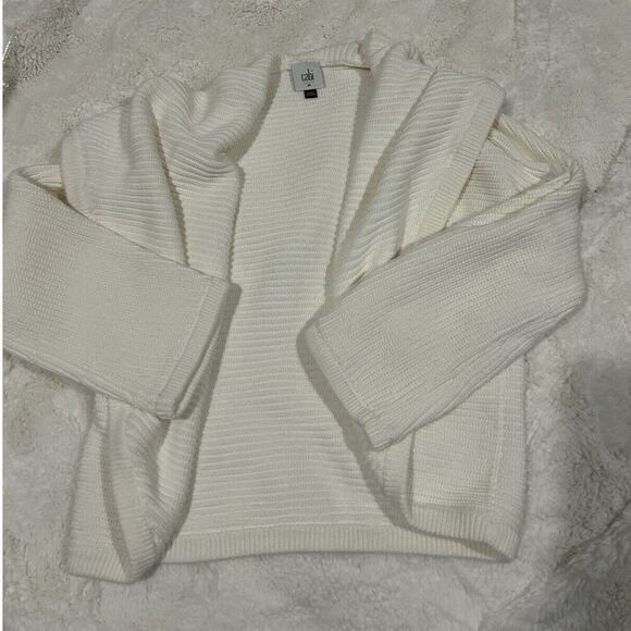 CAbi‎ Women's White 100% Cotton Open Front Knitted Cardigan Sweater Size Medium - Picture 2 of 6